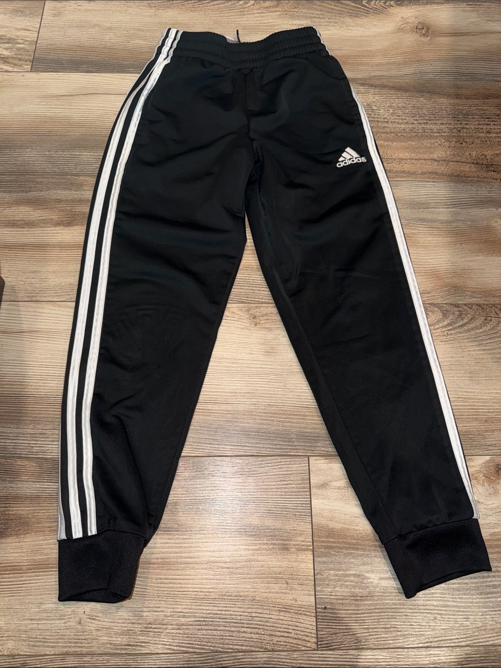 Adidas Kids Black Track Pants with White Stripes size 8